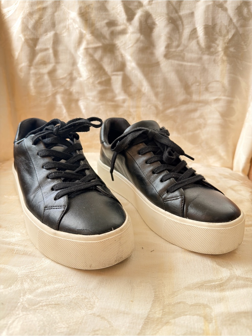 Vince Black Leather Platform Sneakers with Cream Soles